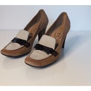 Tod's Creme/Tan Suede Size 38,5 Penny Loafer Pumps Chunky Heels